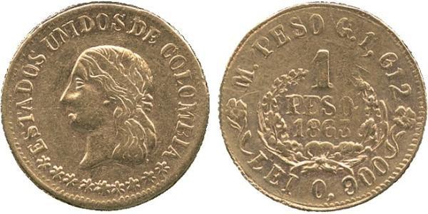 1 Peso Vereinigte Staaten von Kolumbien (1863 - 1886) Gold 