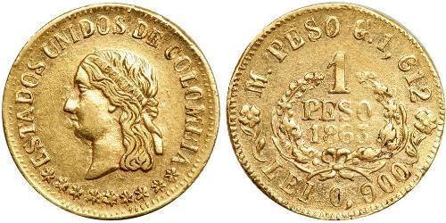 1 Peso Estados Unidos de Colombia (1863 - 1886) Oro 