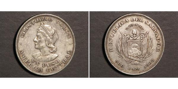 1 Peso El Salvador Plata Cristóbal Colón (1451 - 1506)