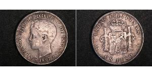 1 Peso Filipinas Plata Alfonso XIII of Spain (1886 - 1941)