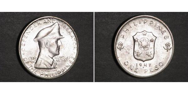 1 Peso Filipinas Plata Douglas MacArthur (1880 - 1964) 