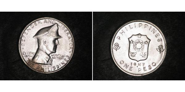 1 Peso Filipinas Plata Douglas MacArthur (1880 - 1964) 