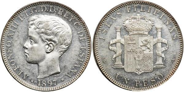 1 Peso Filipinas Plata Alfonso XIII of Spain (1886 - 1941)