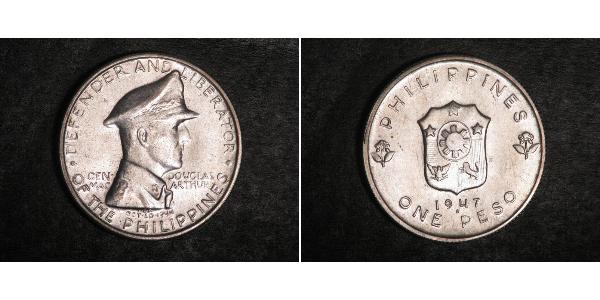 1 Peso Filipinas Plata Douglas MacArthur (1880 - 1964) 