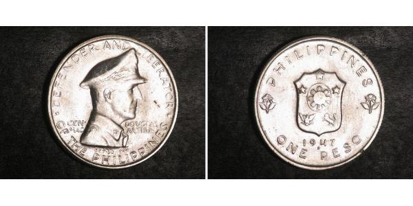 1 Peso Filipinas Plata Douglas MacArthur (1880 - 1964) 