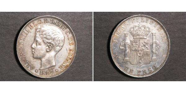 1 Peso Filipinas Plata Alfonso XIII of Spain (1886 - 1941)