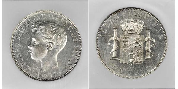 1 Peso Filipinas Plata Alfonso XIII of Spain (1886 - 1941)