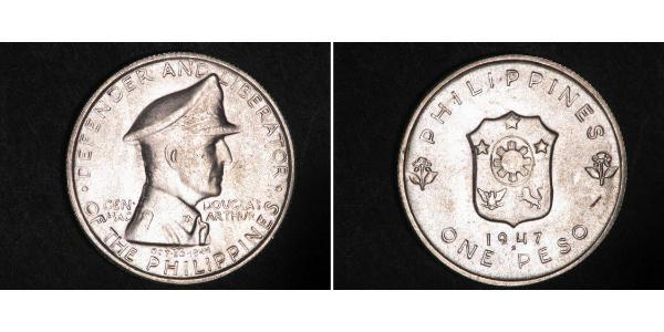 1 Peso Filipinas Plata Douglas MacArthur (1880 - 1964) 