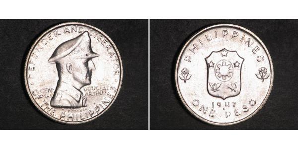 1 Peso Filipinas Plata Douglas MacArthur (1880 - 1964) 