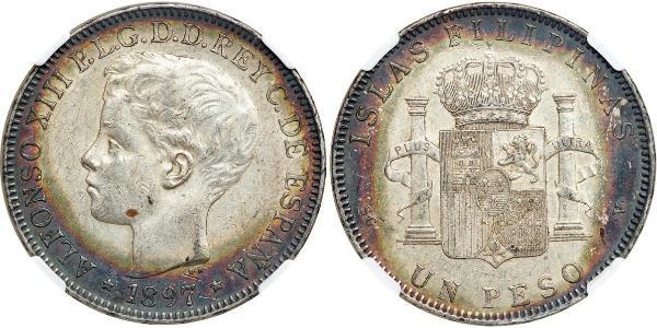 1 Peso Filipinas Plata Alfonso XIII of Spain (1886 - 1941)