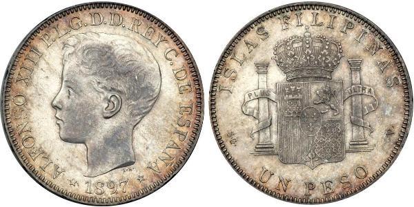 1 Peso Filipinas Plata Alfonso XIII of Spain (1886 - 1941)