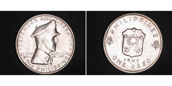 1 Peso Filipinas Plata Douglas MacArthur (1880 - 1964) 