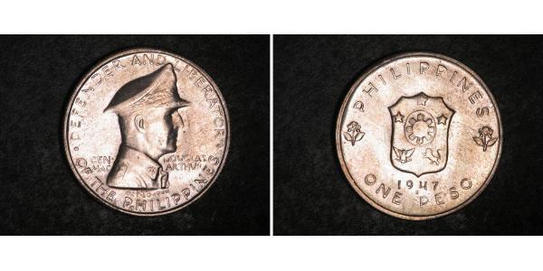 1 Peso Filipinas Plata Douglas MacArthur (1880 - 1964) 
