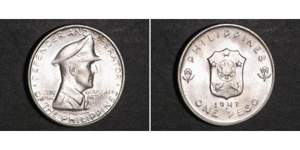 1 Peso Filipinas Plata Douglas MacArthur (1880 - 1964) 