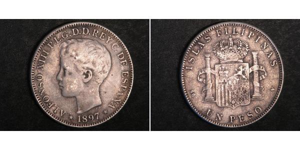 1 Peso Filipinas Plata Alfonso XIII of Spain (1886 - 1941)