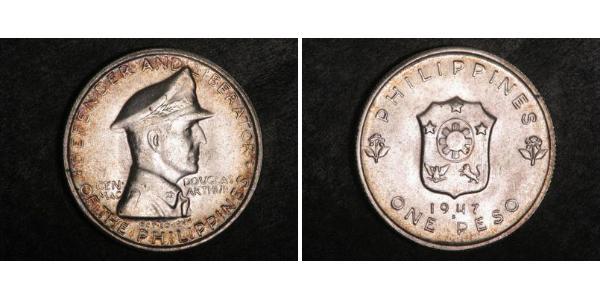 1 Peso Filipinas Plata Douglas MacArthur (1880 - 1964) 