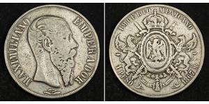 1 Peso Segundo Imperio Mexicano (1864 - 1867) Plata Maximilian I of Mexico (1832 - 1867)