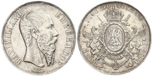 1 Peso Segundo Imperio Mexicano (1864 - 1867) Plata Maximilian I of Mexico (1832 - 1867)