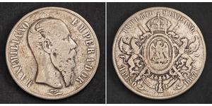 1 Peso Segundo Imperio Mexicano (1864 - 1867) Plata Maximilian I of Mexico (1832 - 1867)