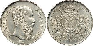 1 Peso Segundo Imperio Mexicano (1864 - 1867) Plata Maximilian I of Mexico (1832 - 1867)