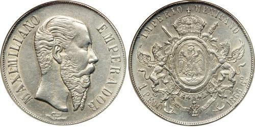 1 Peso Segundo Imperio Mexicano (1864 - 1867) Plata Maximilian I of Mexico (1832 - 1867)