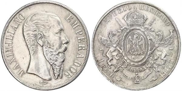 1 Peso Segundo Imperio Mexicano (1864 - 1867) Plata Maximilian I of Mexico (1832 - 1867)
