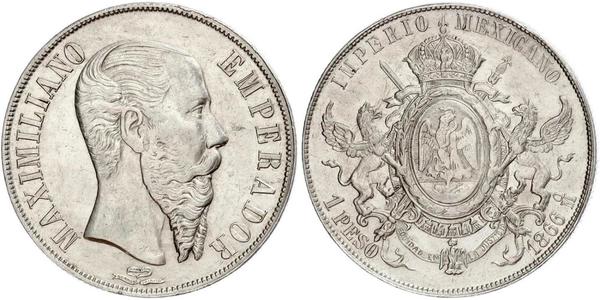 1 Peso Segundo Imperio Mexicano (1864 - 1867) Plata Maximilian I of Mexico (1832 - 1867)