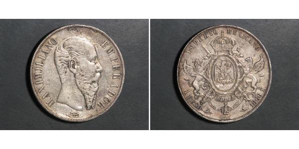 1 Peso Segundo Imperio Mexicano (1864 - 1867) Plata Maximilian I of Mexico (1832 - 1867)