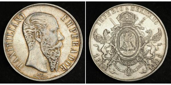 1 Peso Segundo Imperio Mexicano (1864 - 1867) Plata Maximilian I of Mexico (1832 - 1867)
