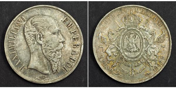 1 Peso Segundo Imperio Mexicano (1864 - 1867) Plata Maximilian I of Mexico (1832 - 1867)