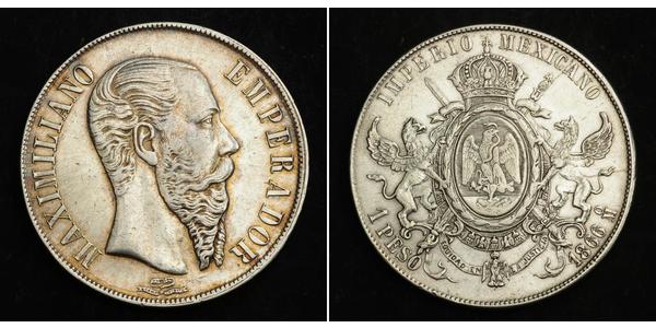 1 Peso Segundo Imperio Mexicano (1864 - 1867) Plata Maximilian I of Mexico (1832 - 1867)