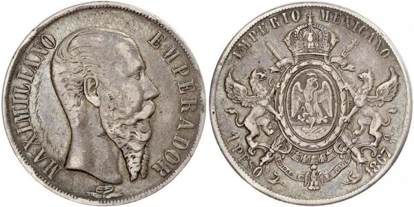 1 Peso Segundo Imperio Mexicano (1864 - 1867) Plata Maximilian I of Mexico (1832 - 1867)