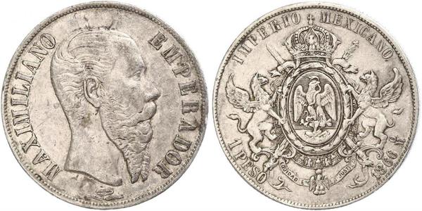 1 Peso Segundo Imperio Mexicano (1864 - 1867) Plata Maximilian I of Mexico (1832 - 1867)