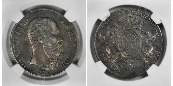 1 Peso Segundo Imperio Mexicano (1864 - 1867) Plata Maximilian I of Mexico (1832 - 1867)