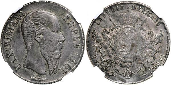 1 Peso Segundo Imperio Mexicano (1864 - 1867) Plata Maximilian I of Mexico (1832 - 1867)