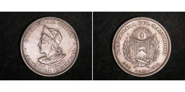 1 Peso El Salvador Silber Christoph Kolumbus (1451 - 1506)