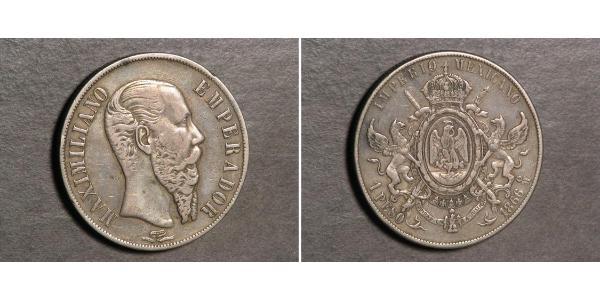 1 Peso Kaiserreich Mexiko (1864 - 1867) Silber Maximilian I of Mexico (1832 - 1867)