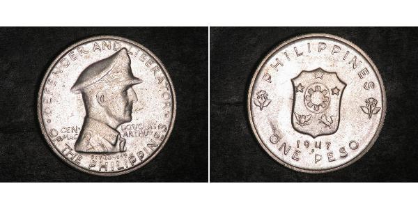 1 Peso Philippinen Silber Douglas MacArthur (1880 - 1964) 