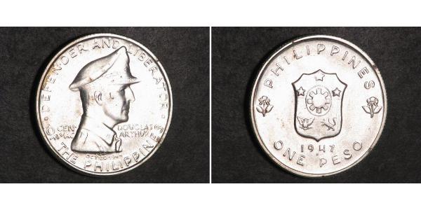 1 Peso Philippinen Silber Douglas MacArthur (1880 - 1964) 