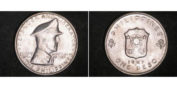 1 Peso Philippinen Silber Douglas MacArthur (1880 - 1964) 