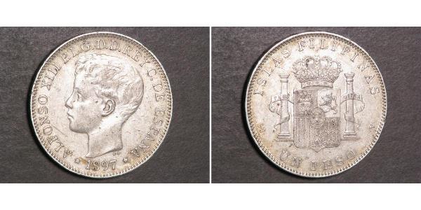 1 Peso Philippinen Silber Alfonso XIII of Spain (1886 - 1941)