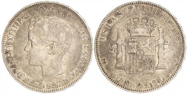 1 Peso Philippinen Silber Alfonso XIII of Spain (1886 - 1941)