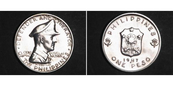 1 Peso Philippinen Silber Douglas MacArthur (1880 - 1964) 