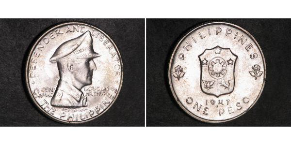 1 Peso Philippinen Silber Douglas MacArthur (1880 - 1964) 