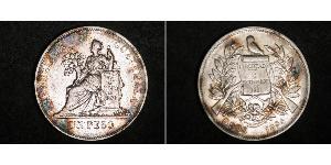 1 Peso República de Guatemala (1838 - ) Silber 