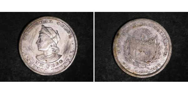 1 Peso El Salvador Silver Christopher Columbus (1451 - 1506)