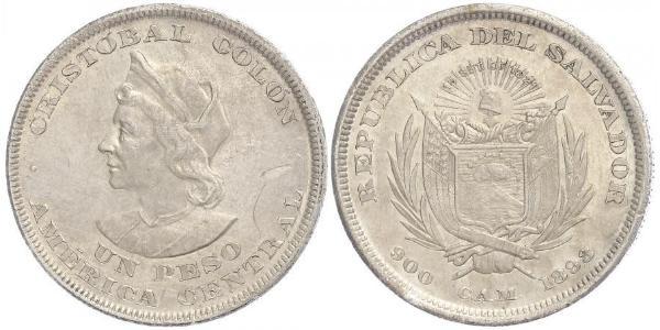 1 Peso El Salvador Silver Christopher Columbus (1451 - 1506)