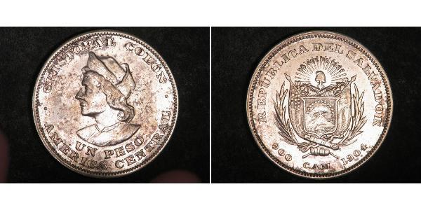 1 Peso El Salvador Silver Christopher Columbus (1451 - 1506)