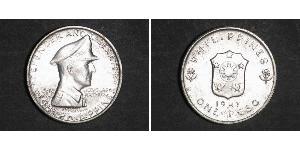 1 Peso Philippines Silver Douglas MacArthur (1880 - 1964) 