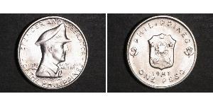 1 Peso Philippines Silver Douglas MacArthur (1880 - 1964) 